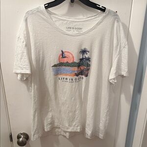 Life Is Good White Tee with Sunset Graphic